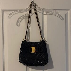 Vintage Ferragamo Vara Bow Black Patent Leather and Grograin Ribbon Handbag